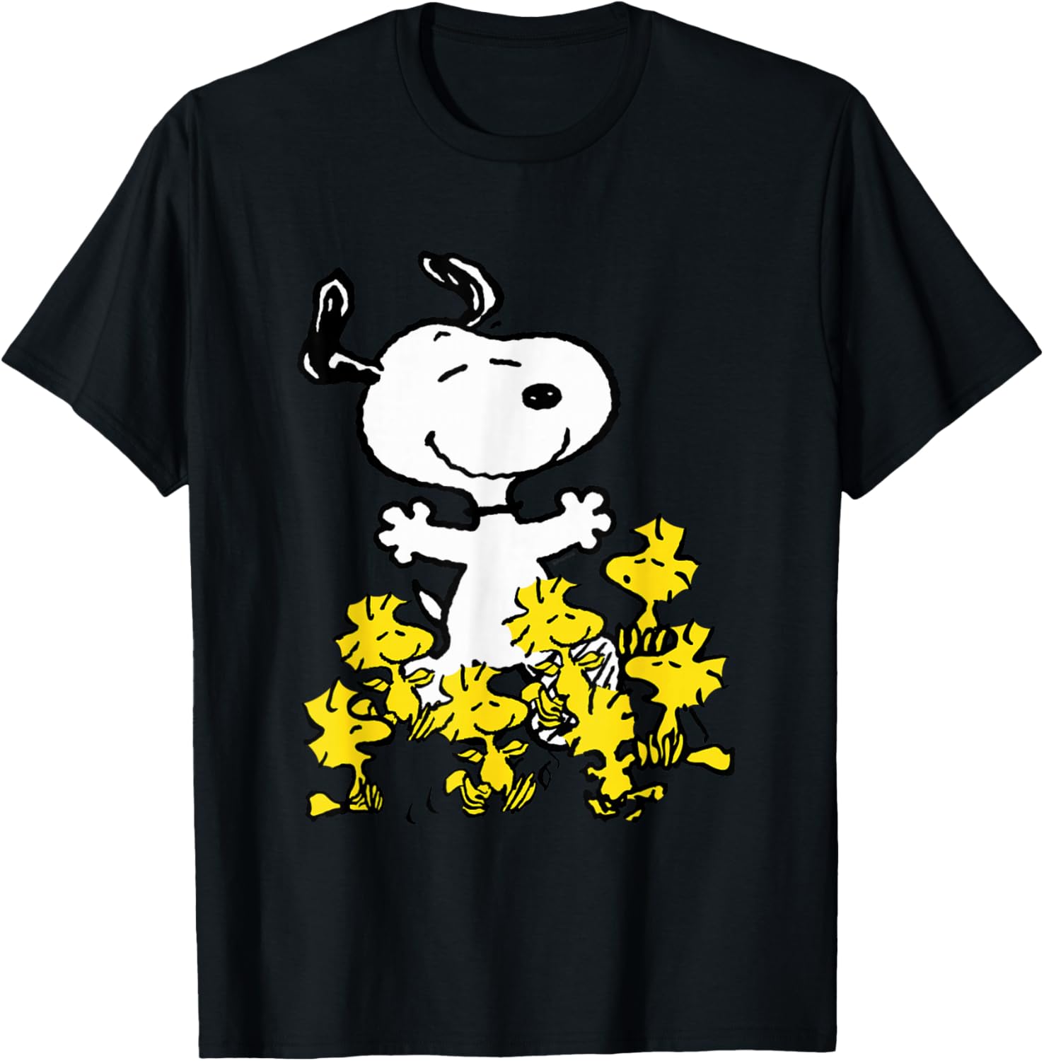 Peanuts Snoopy Chick Party Crew Neck T-Shirt - Classic Fit, Adult, Black