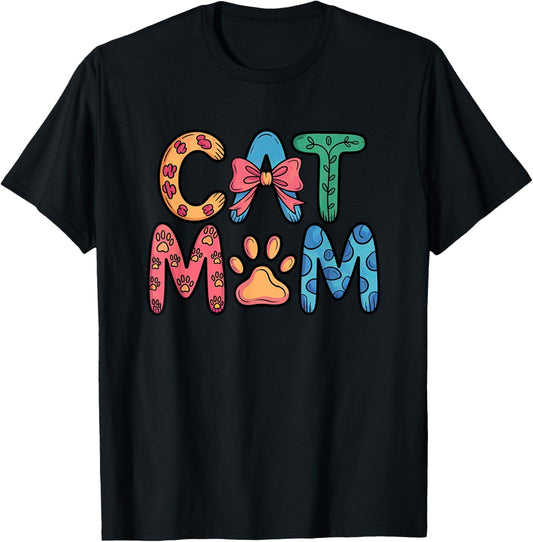 Cat Mom Adorable Paw Print Bow Design Men Women T-Shirt