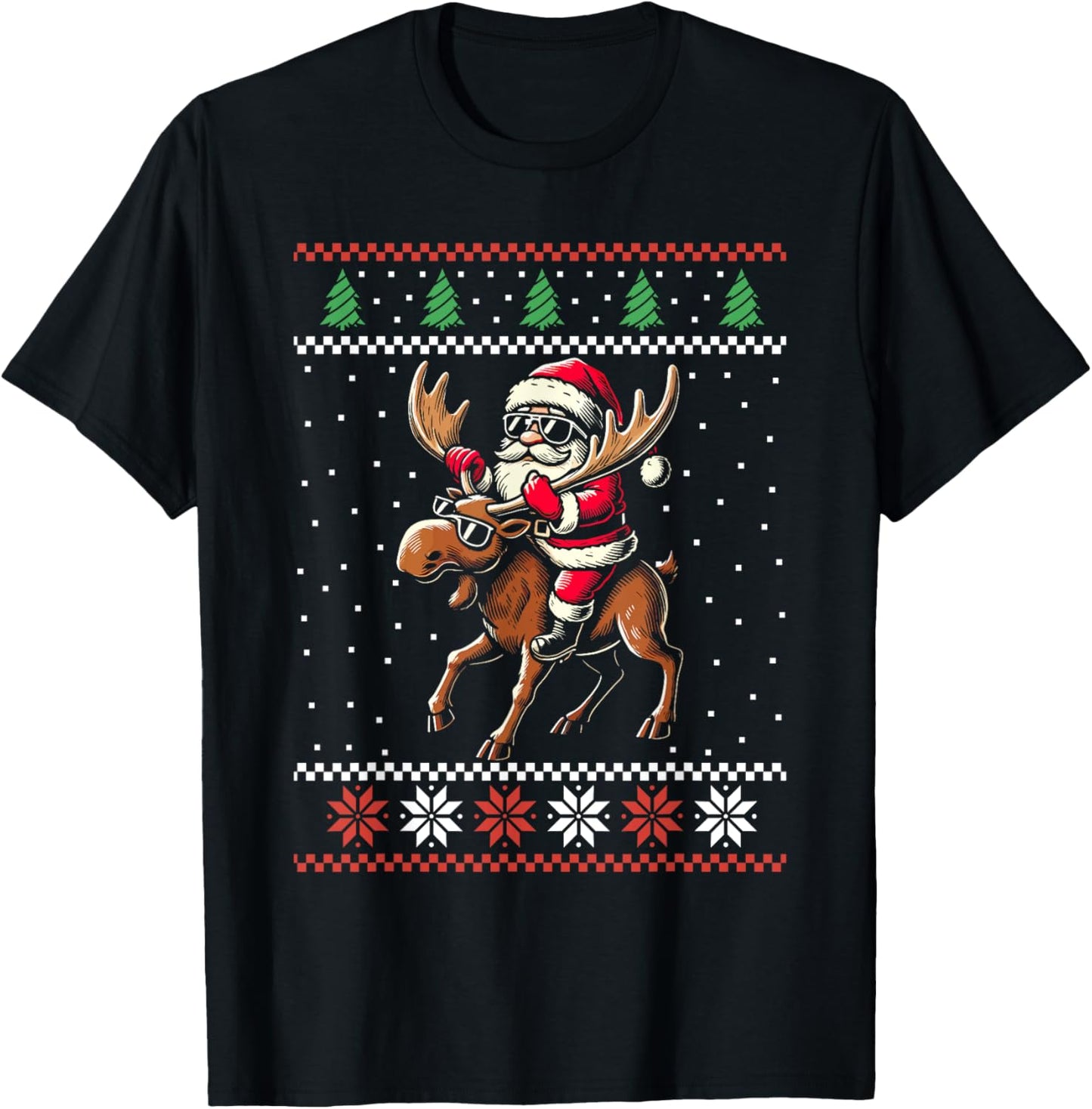 Santa Riding Moose Ugly Christmas Sweater Xmas