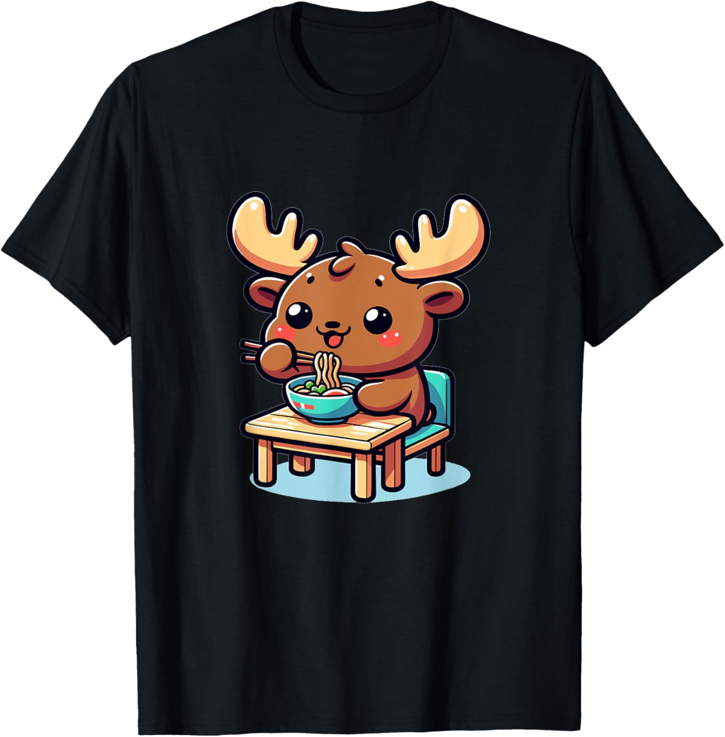 Cute Japanese Kawaii Chibi Moose Eating Ramen