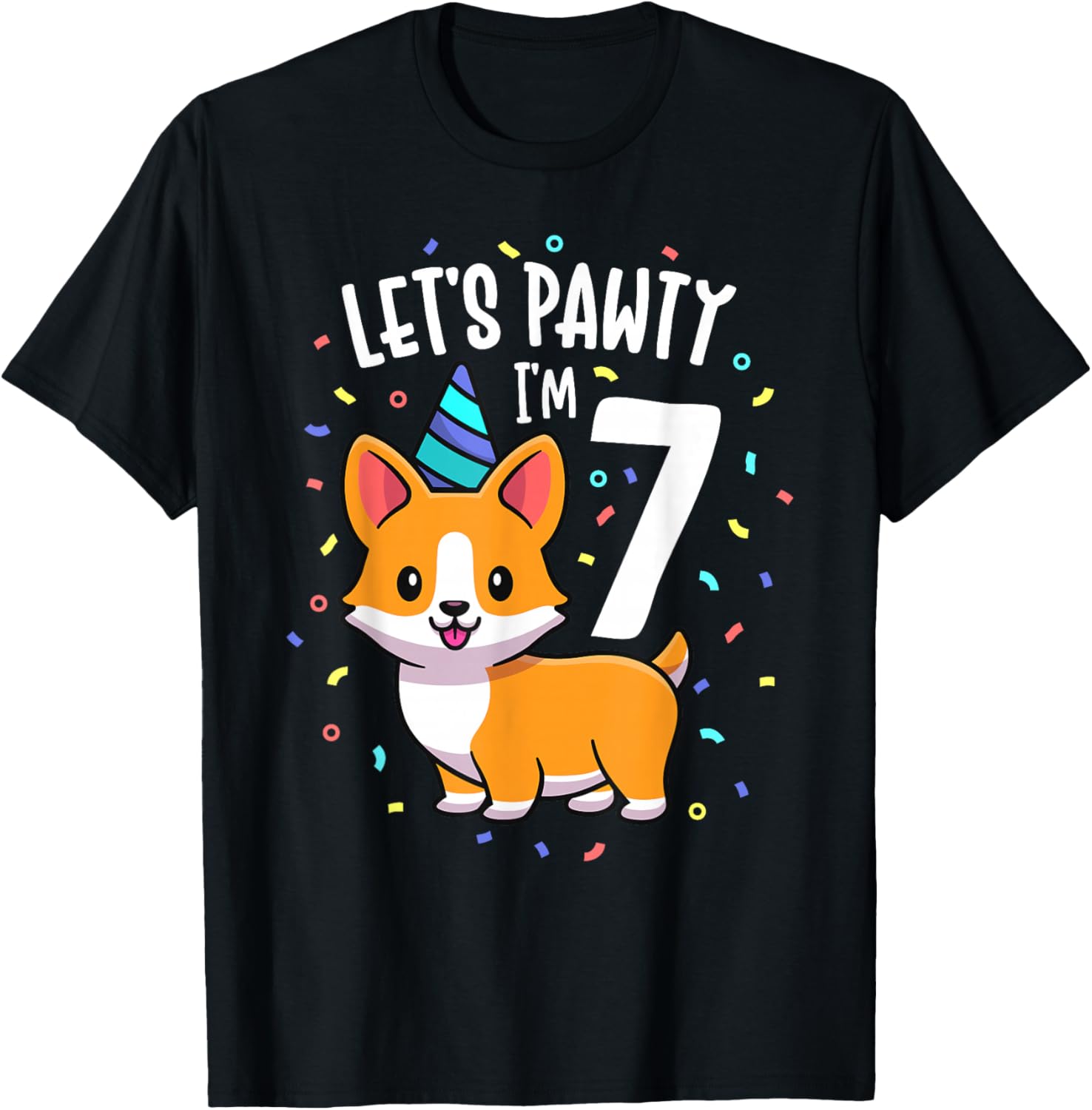 7 Years Old Corgi Dog Lover 7th Birthday Party Outfit Kid T-Shirt