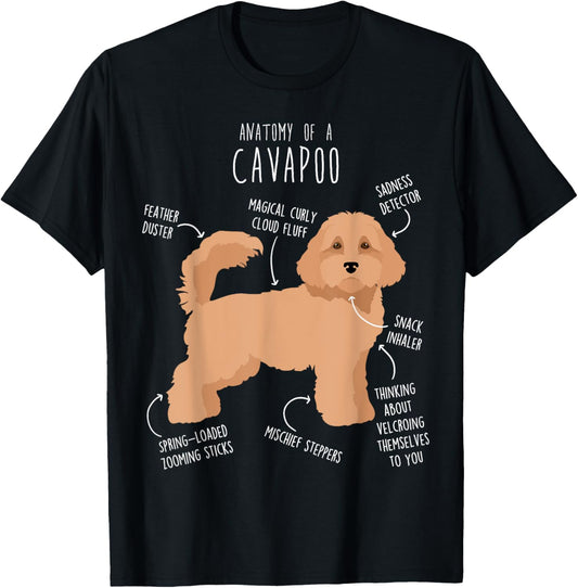 Cavapoo Dog Anatomy, Cute Funny Tan Cavoodle Pet Mom Dog Dad T-Shirt