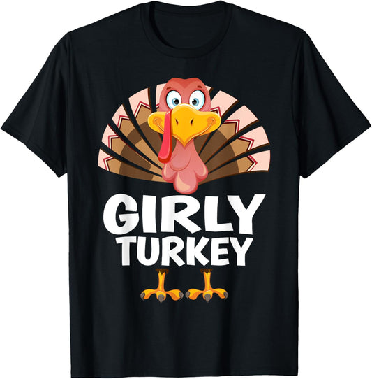 99 Gifts Thanksgiving Matching Family &amp; Group PJS Thanksgiving Girly Turkey T-Shirt - Black, Small, Short Sleeve, V-Neck, Classic Fit, Modern Style, Girls, Unisex-Kids, Party, Autumn, Pull On, 1 Count