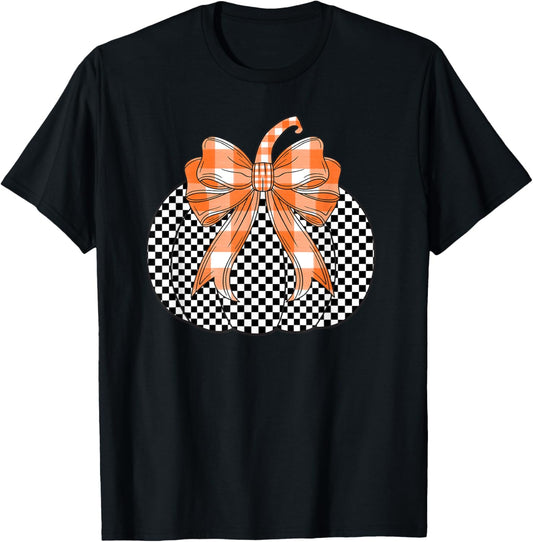 Checkered Flag Pumpkin Bow black &amp; White For Halloween T-Shirt