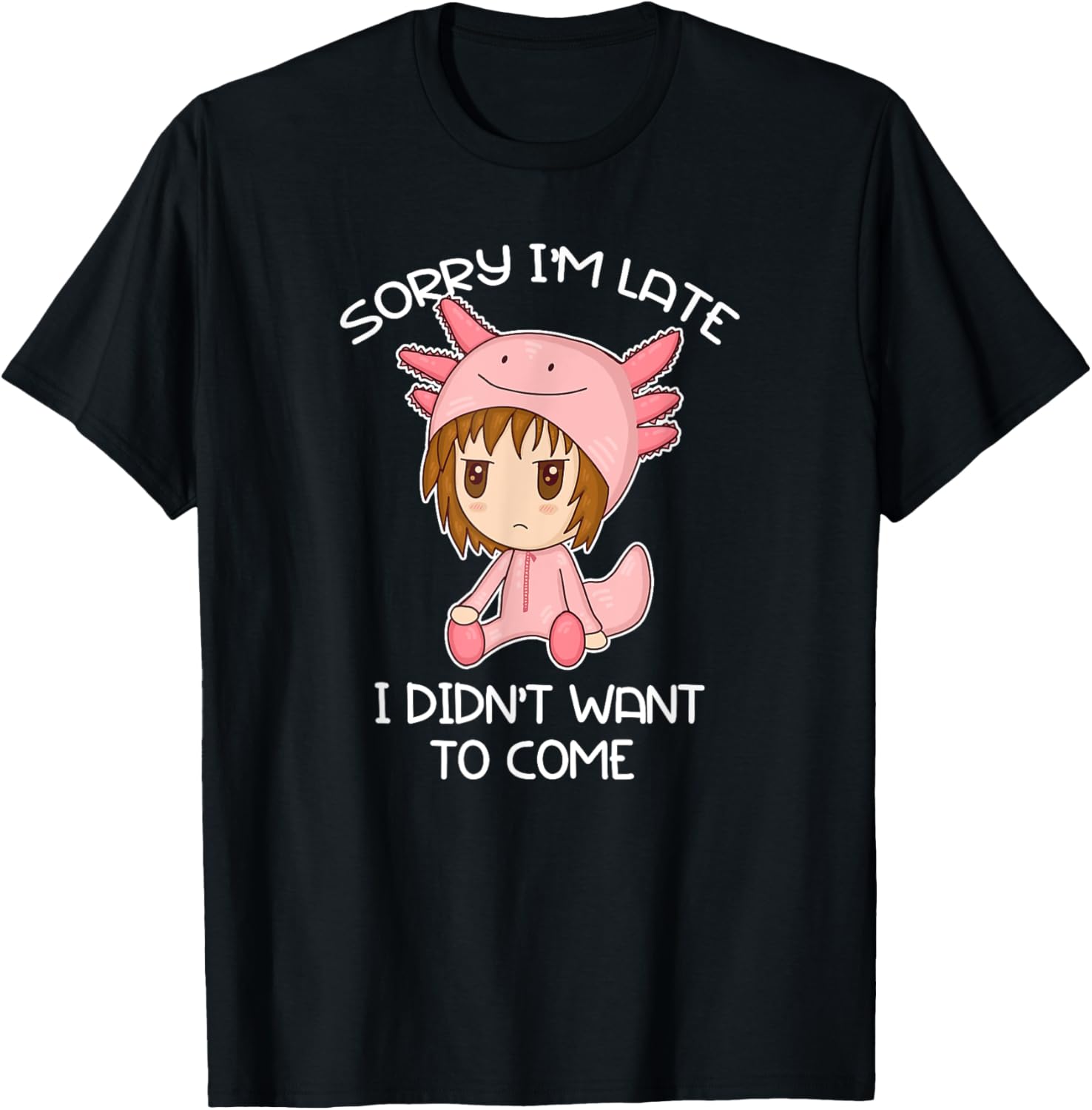 Cute Grumpy Chibi Girl in Axolotl Costume Kawaii Anime Chibi