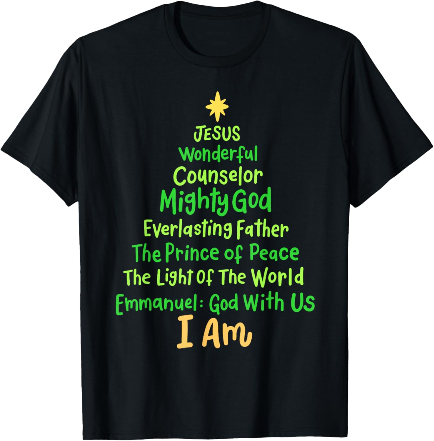 Christian Christmas Jesus Bible Names Xmas Tree Shaped T-Shirt
