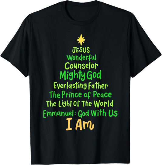 Christian Christmas Jesus Bible Names Xmas Tree Shaped T-Shirt