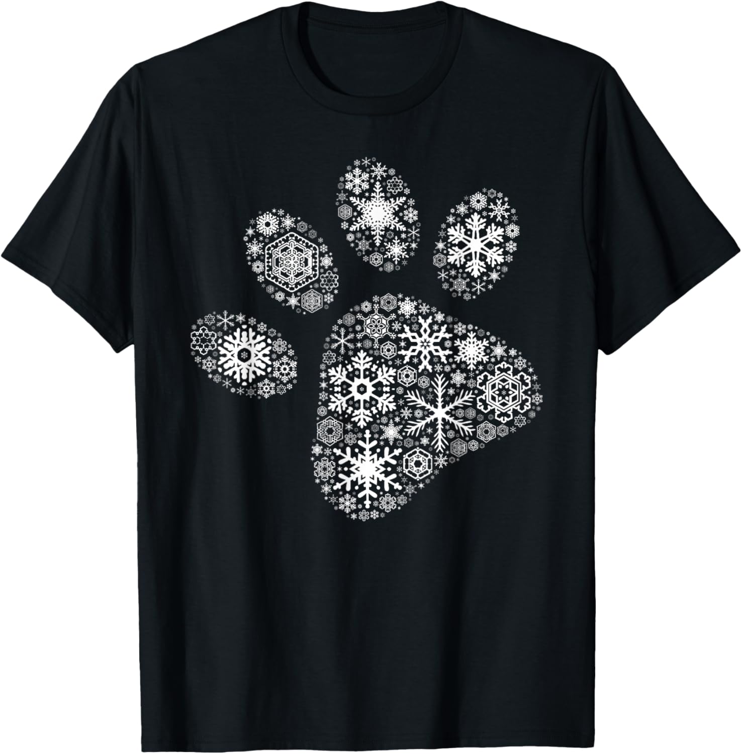 Xmas Costume Cute Animal Gifts Snowflake Puppy Merry Christmas Gifts - Dog Paw Print T-Shirt - Black, Unisex-Adults\/Kids, Short Sleeve, Small, Classic Fit, Cotton 60% Polyester 40%