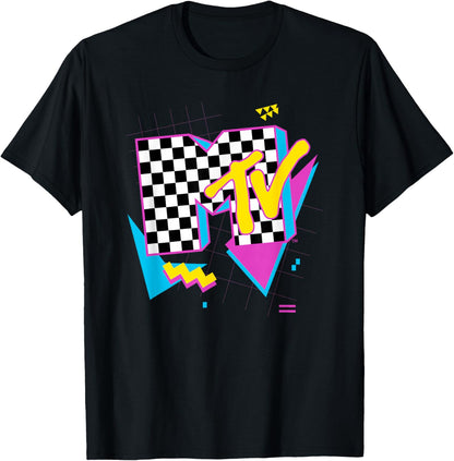 MTV Retro Checkered Neon Shapes Music Television