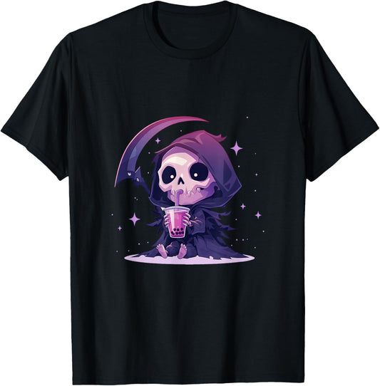 Chibi Grim Reaper Drinking Boba Tea