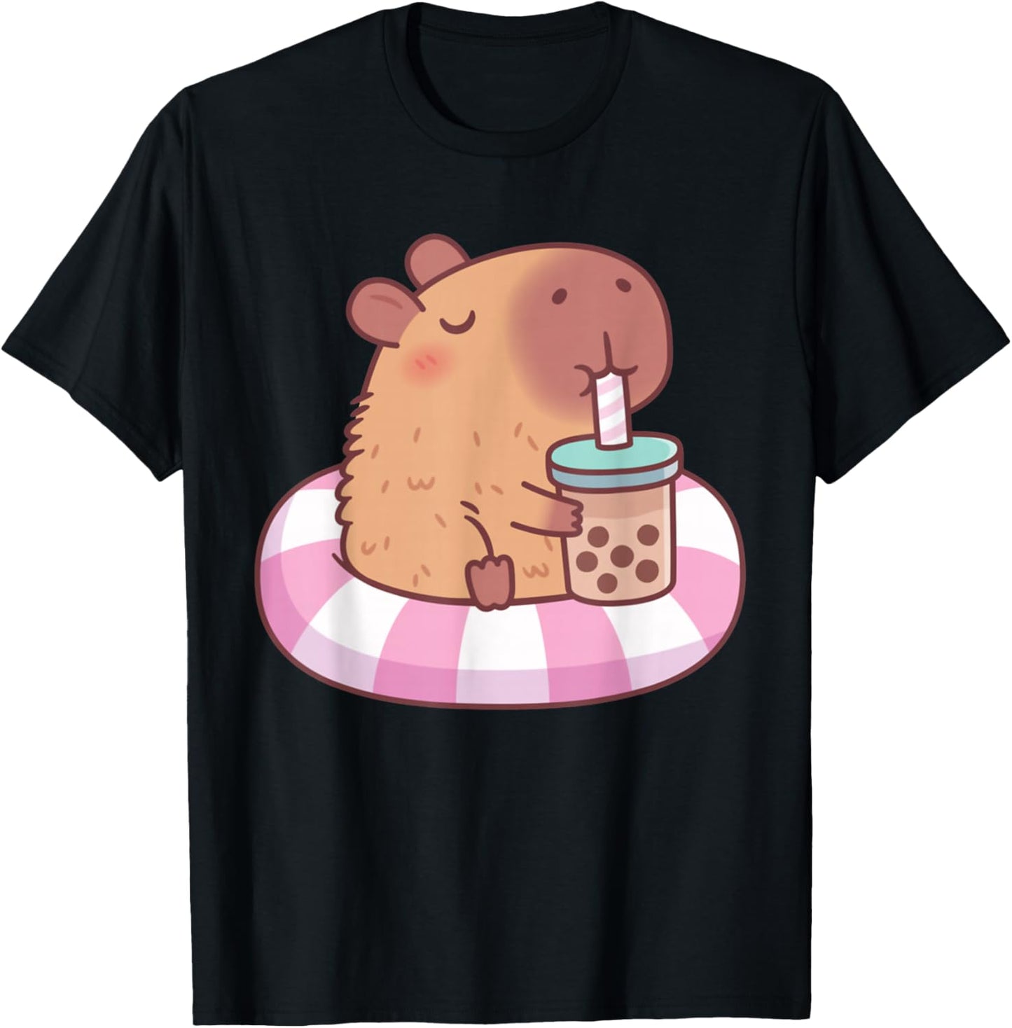Cute Capybara On Pool Float Drinking Bubble Tea Lover Girls