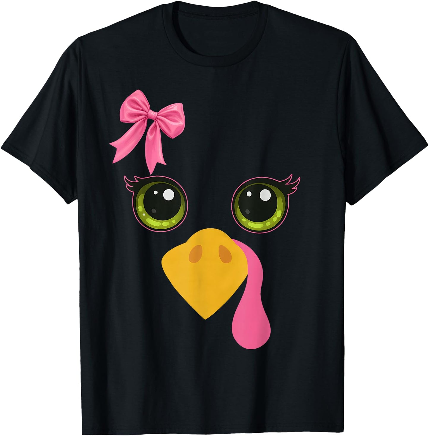 Turkey Face Pink Cute Bow Thanksgiving Girl Women Kid