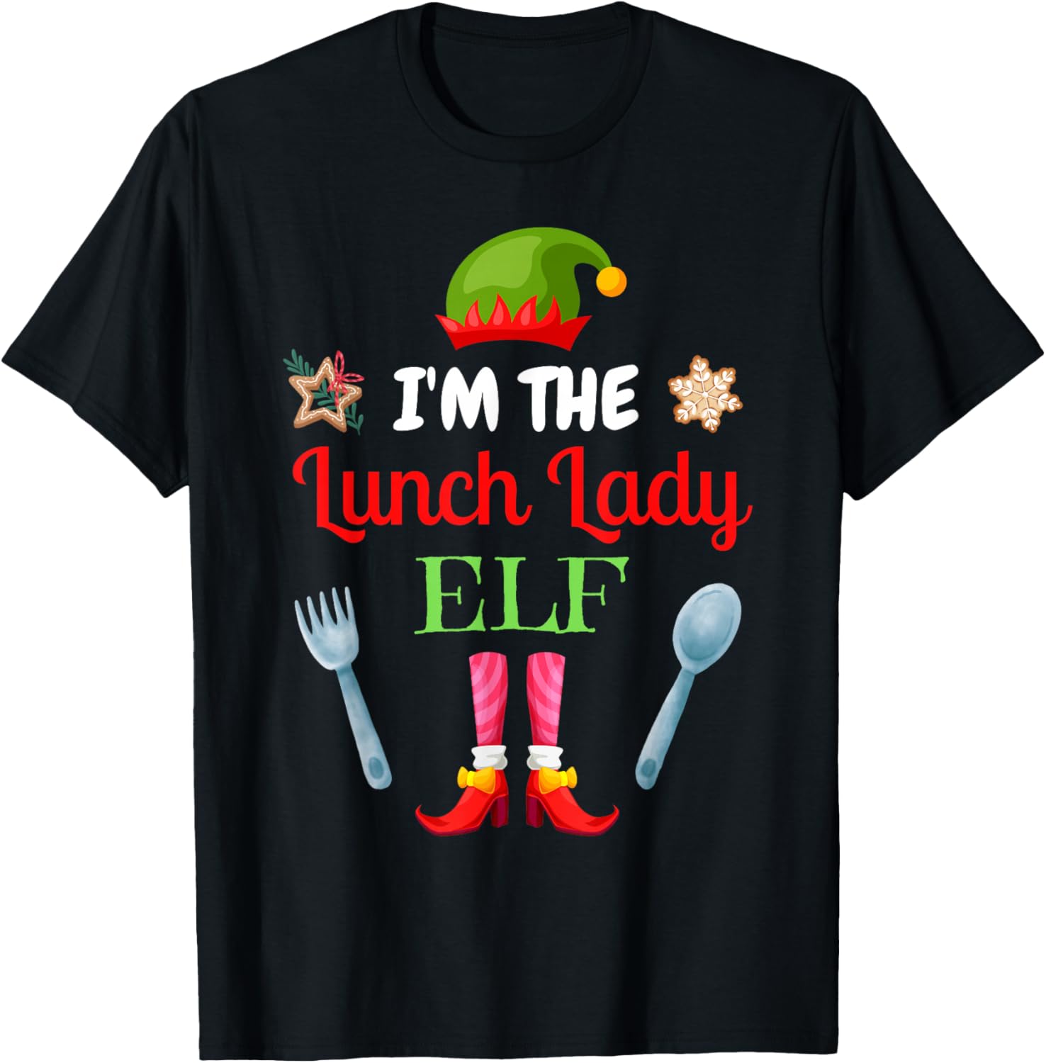 Funny Elf Ugly Pajamas Merry Xmas Party 2023 I'm The Lunch Lady Elf Funny Christmas Costume Cafeteria