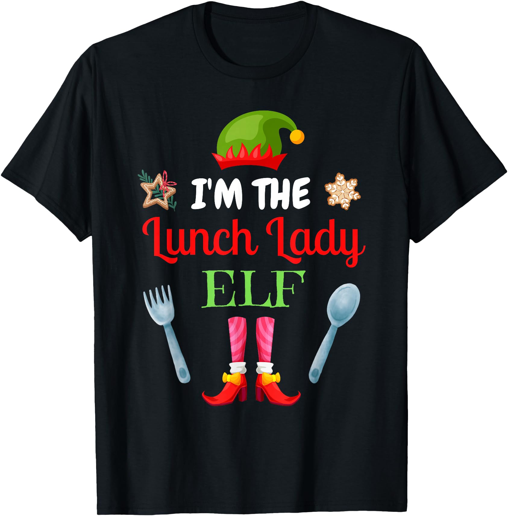Funny Elf Ugly Pajamas Merry Xmas Party 2023 I'm The Lunch Lady Elf Funny Christmas Costume Cafeteria