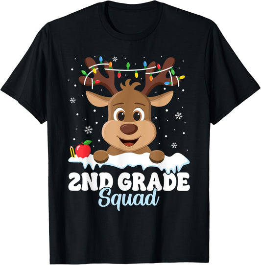 2nd Grade Teacher Christmas Second Grade Squad Reindeer Xmas T-Shirt for Men Women Kids