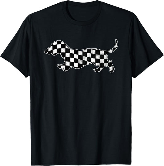 Checkered Dachshund Retro Puppy Race Wiener Dog Boys T-Shirt
