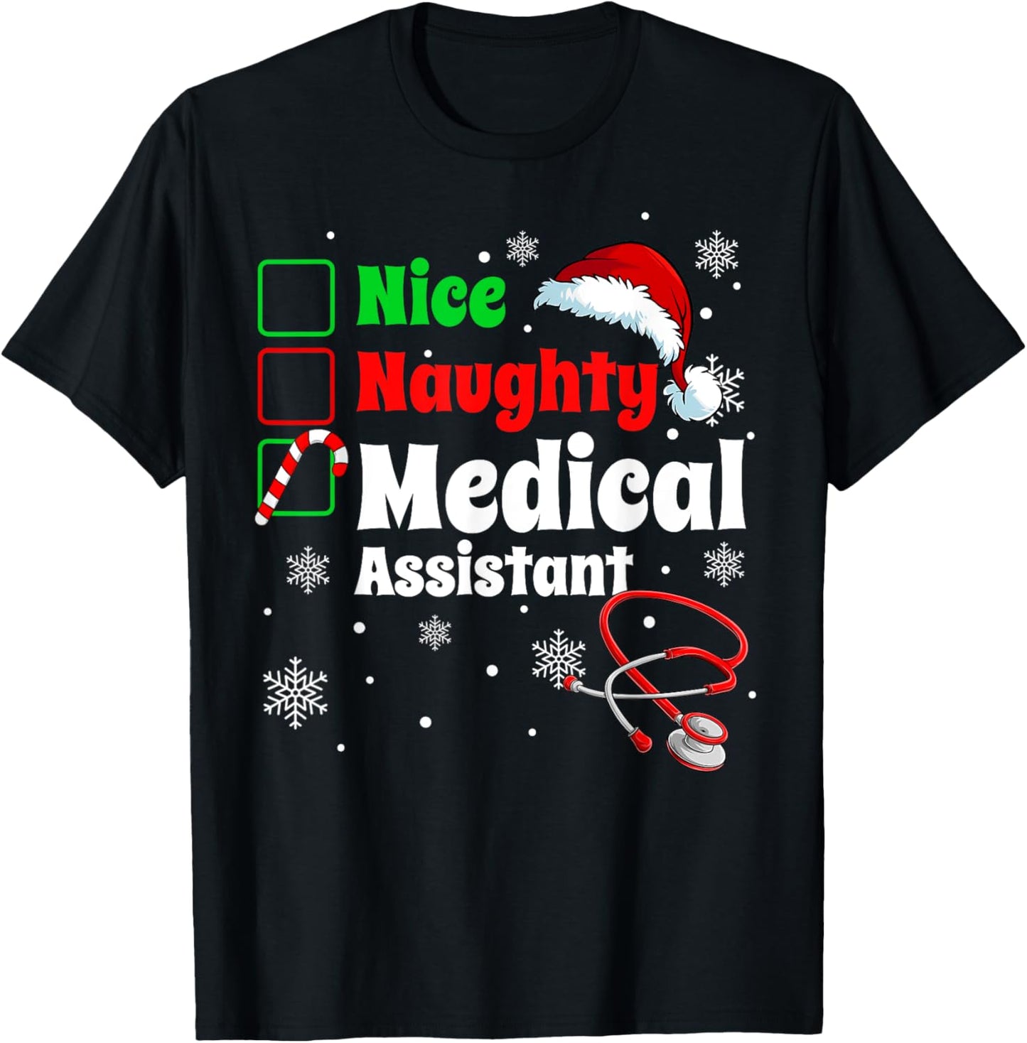 Fun Christmas Nice Naughty Medical Assistant Scrub Top Xmas