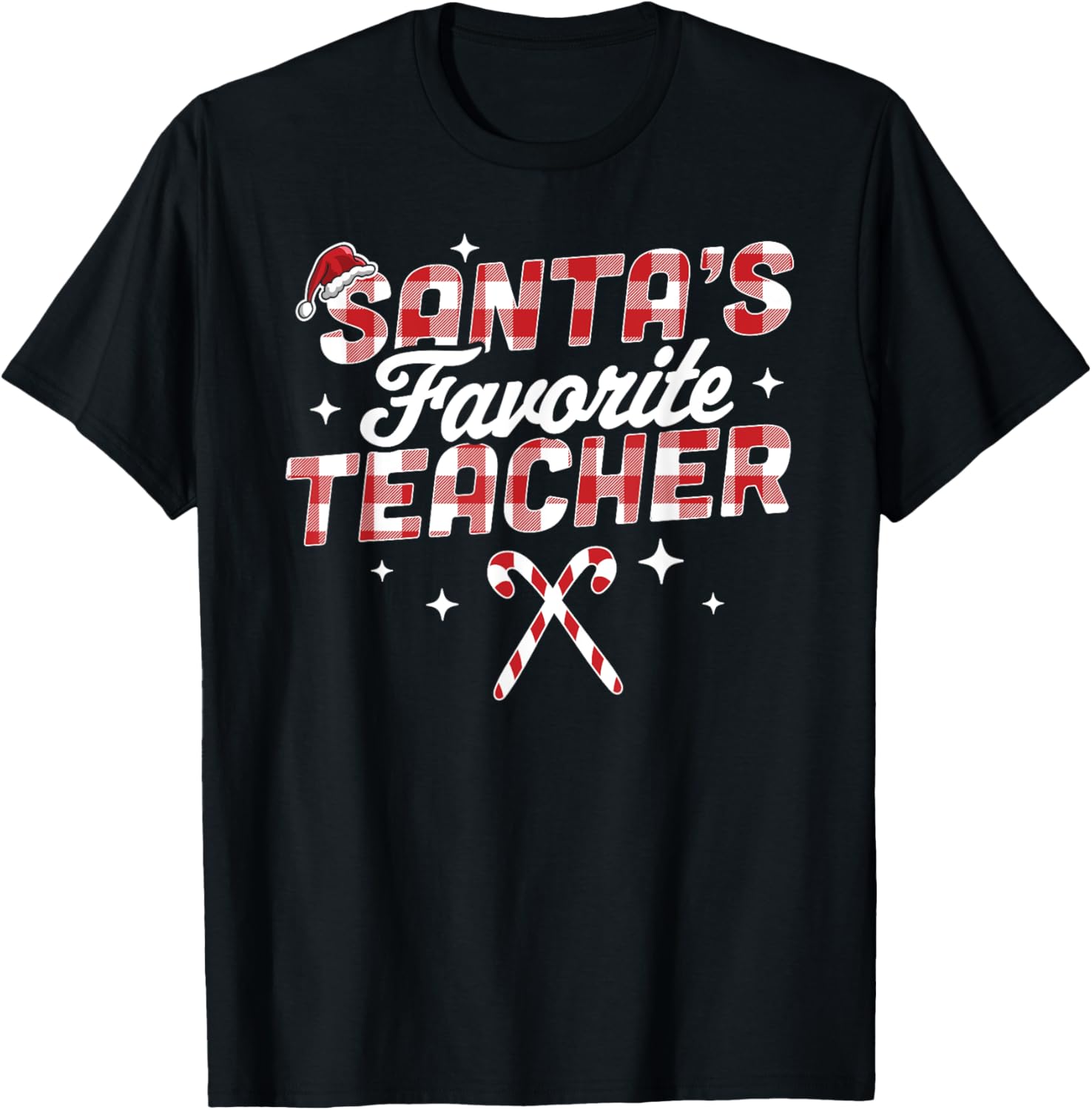 Santa's Favorite Teacher Christmas Santa Hat Candy Cane Xmas