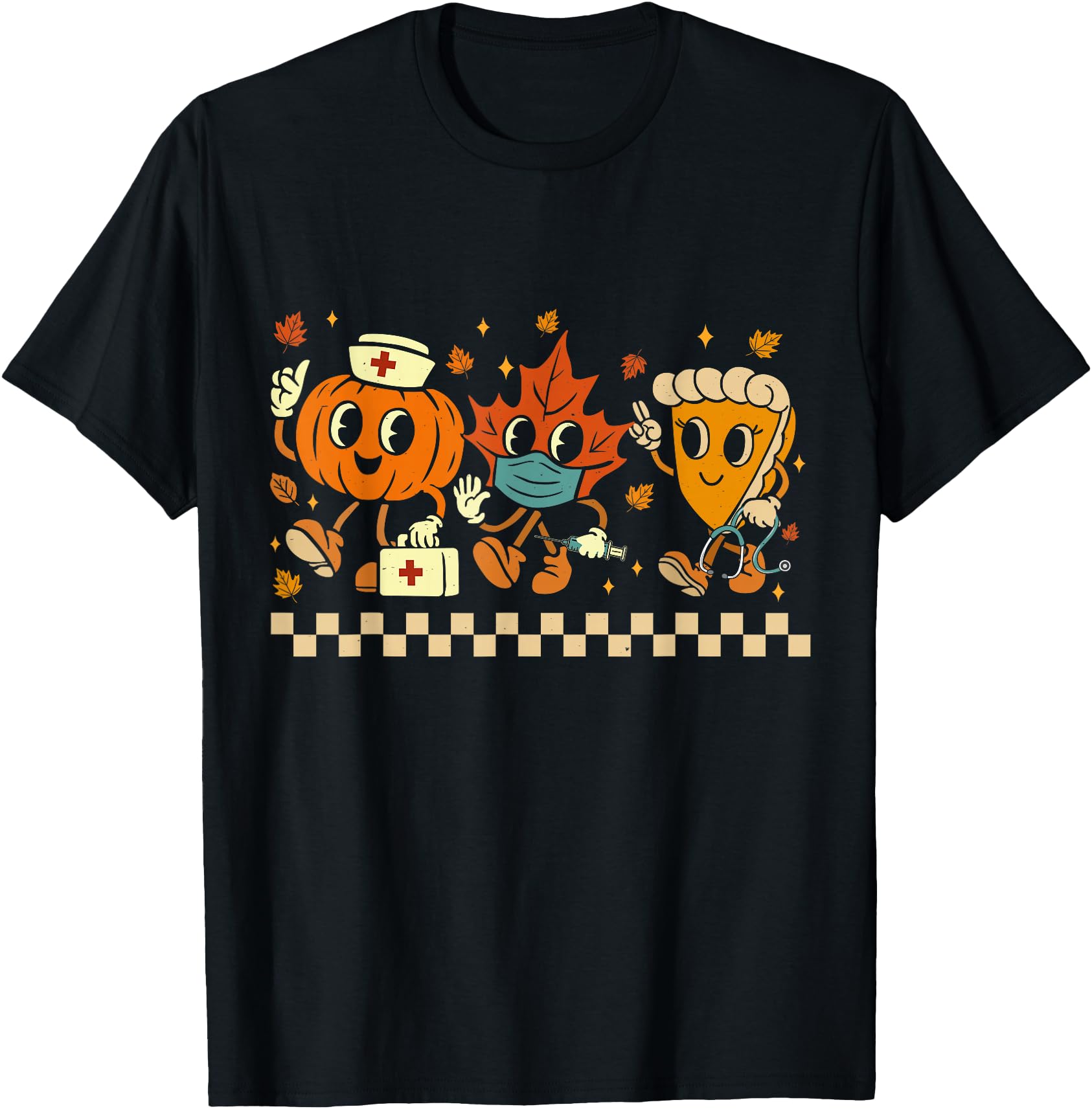 Retro Nurse Thanksgiving Pumpkin Pie Leaves Thankful Nurse
