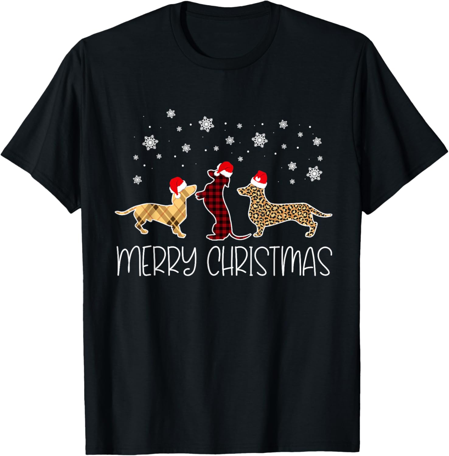 Dachshund Merry Christmas Cute Plaid Leopard Doxie Dog X-Mas T-Shirt for Men Women Kids