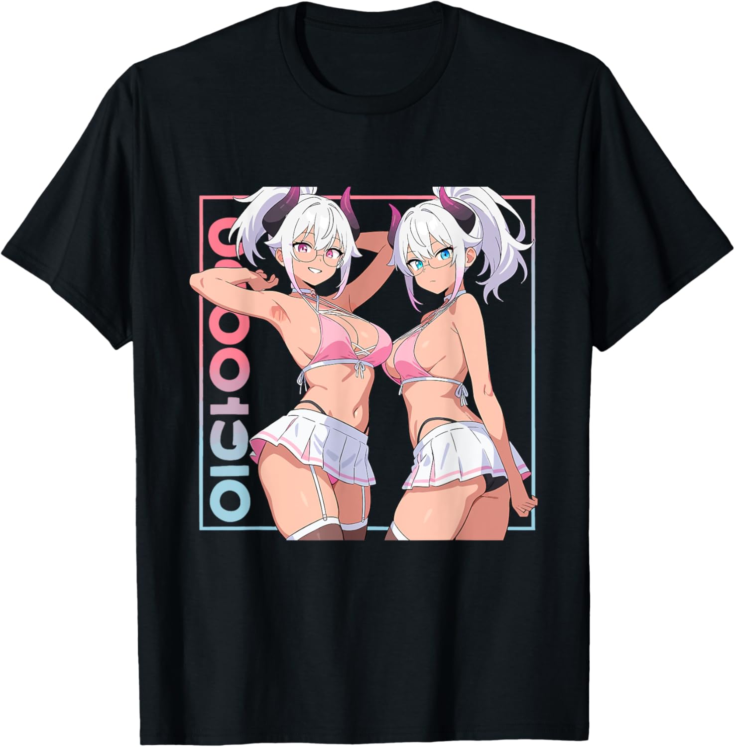 Waifu Sexy Anime Girl Horns Mini Skirt Japanese Retro Art