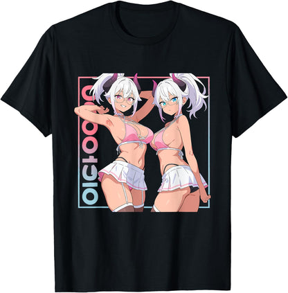 Waifu Sexy Anime Girl Horns Mini Skirt Japanese Retro Art