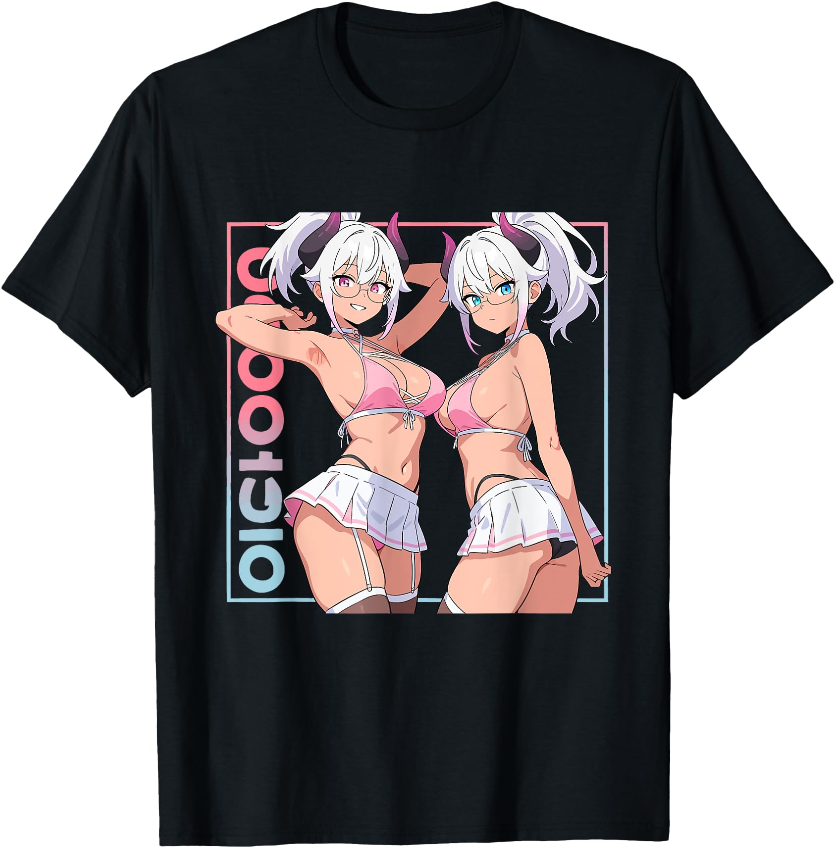 Waifu Sexy Anime Girl Horns Mini Skirt Japanese Retro Art