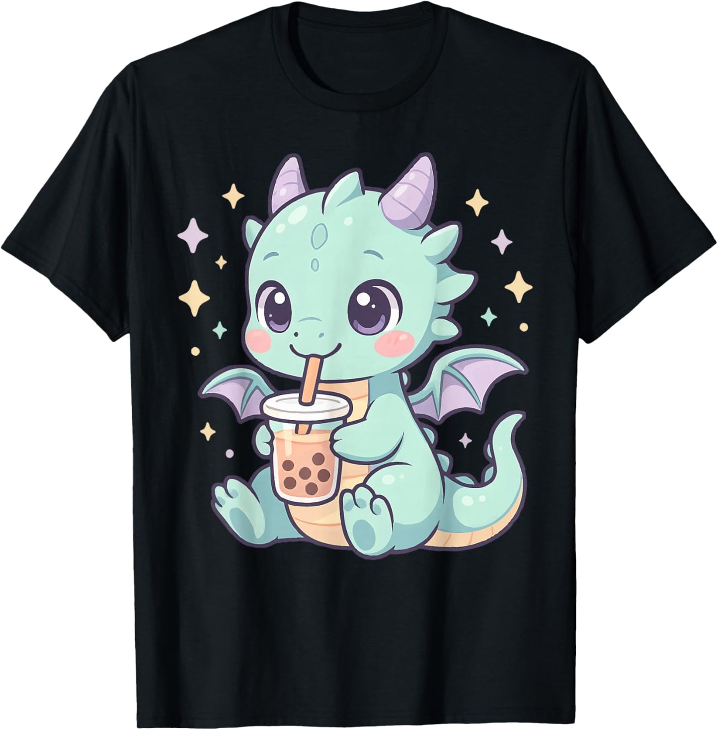 Cute Chibi Baby Dragon with Bubble Tea Kawaii Anime Pastel