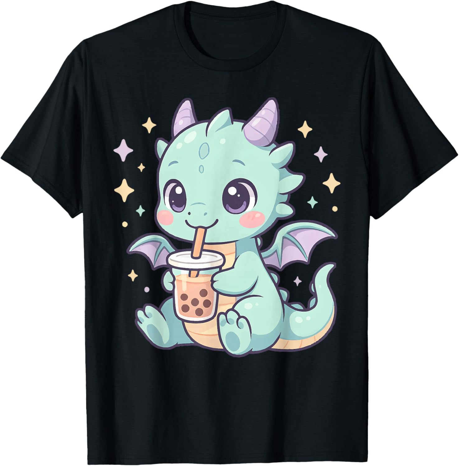 Cute Chibi Baby Dragon with Bubble Tea Kawaii Anime Pastel