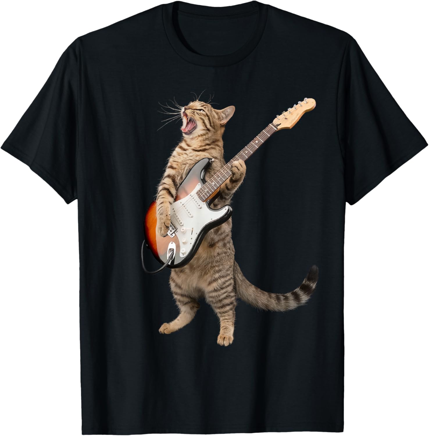 Cat Playing Guitar Shirt Kids Men Women Rock And Roll Band T-Shirt