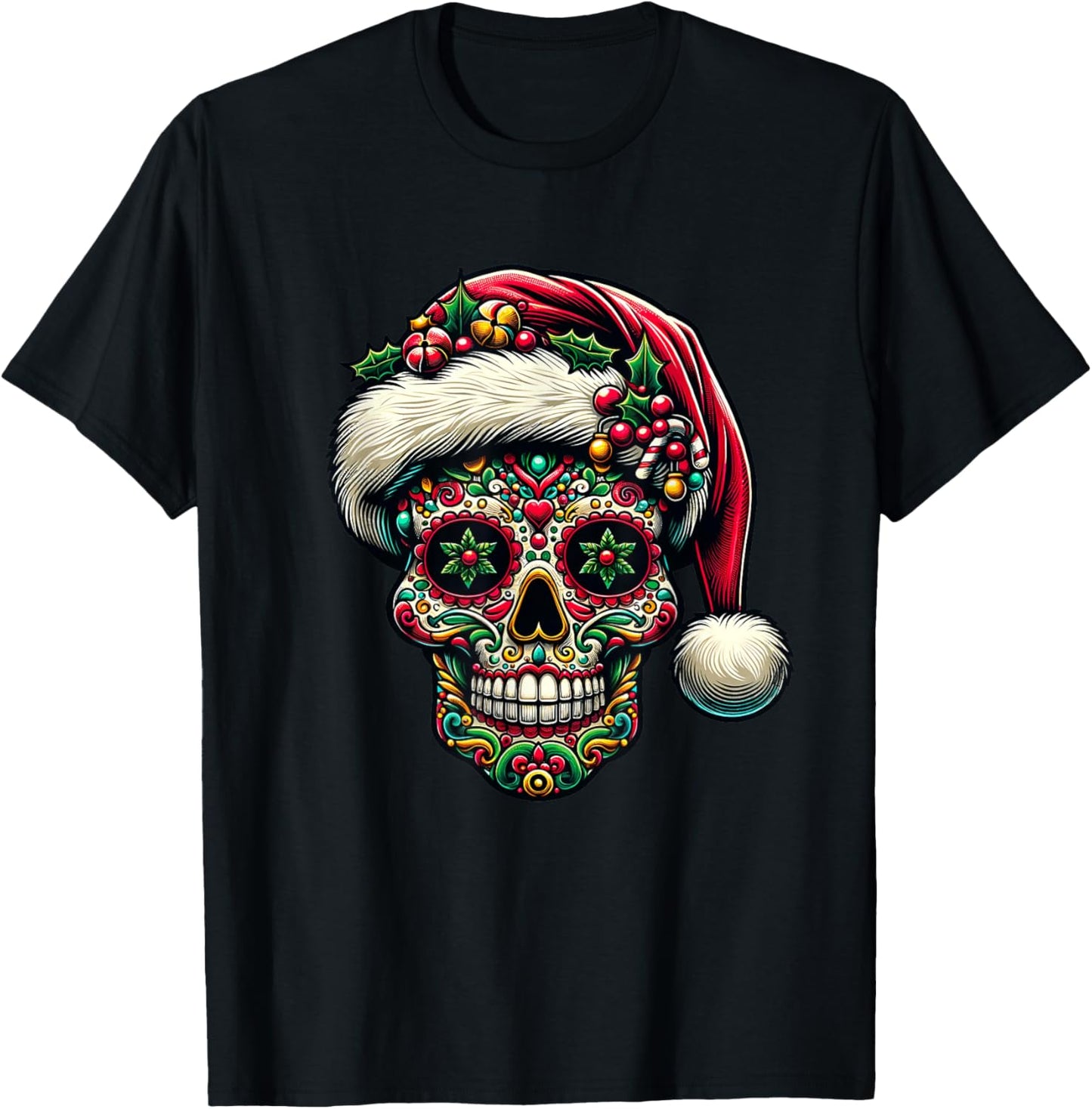 Christmas Sugar Skull Santa Hat Day Of The Dead Xmas Holiday
