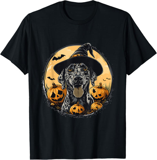 Catahoula Leopard Dog Whitch Hat Halloween Pumpkin Spooky T-Shirt