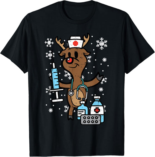 Christmas Nurse Reindeer Funny Xmas Nursing Scrub Top Women