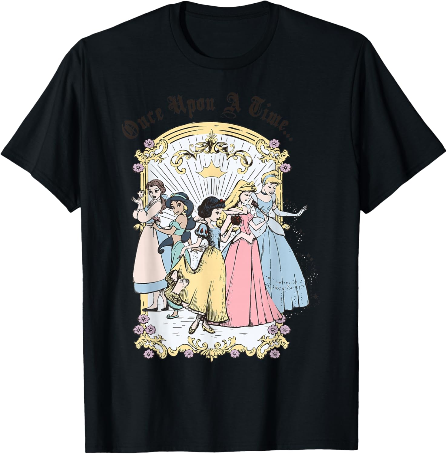 Disney Princess Once Upon A Time Vintage Cartoon T-Shirt, White, Small