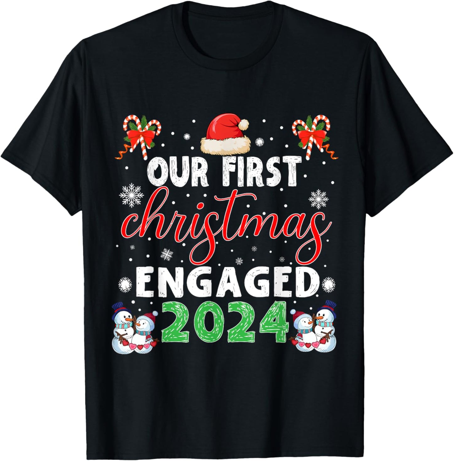 Christmas Couple tees Our First Christmas Engaged 2024 Funny Couple Xmas Pajamas
