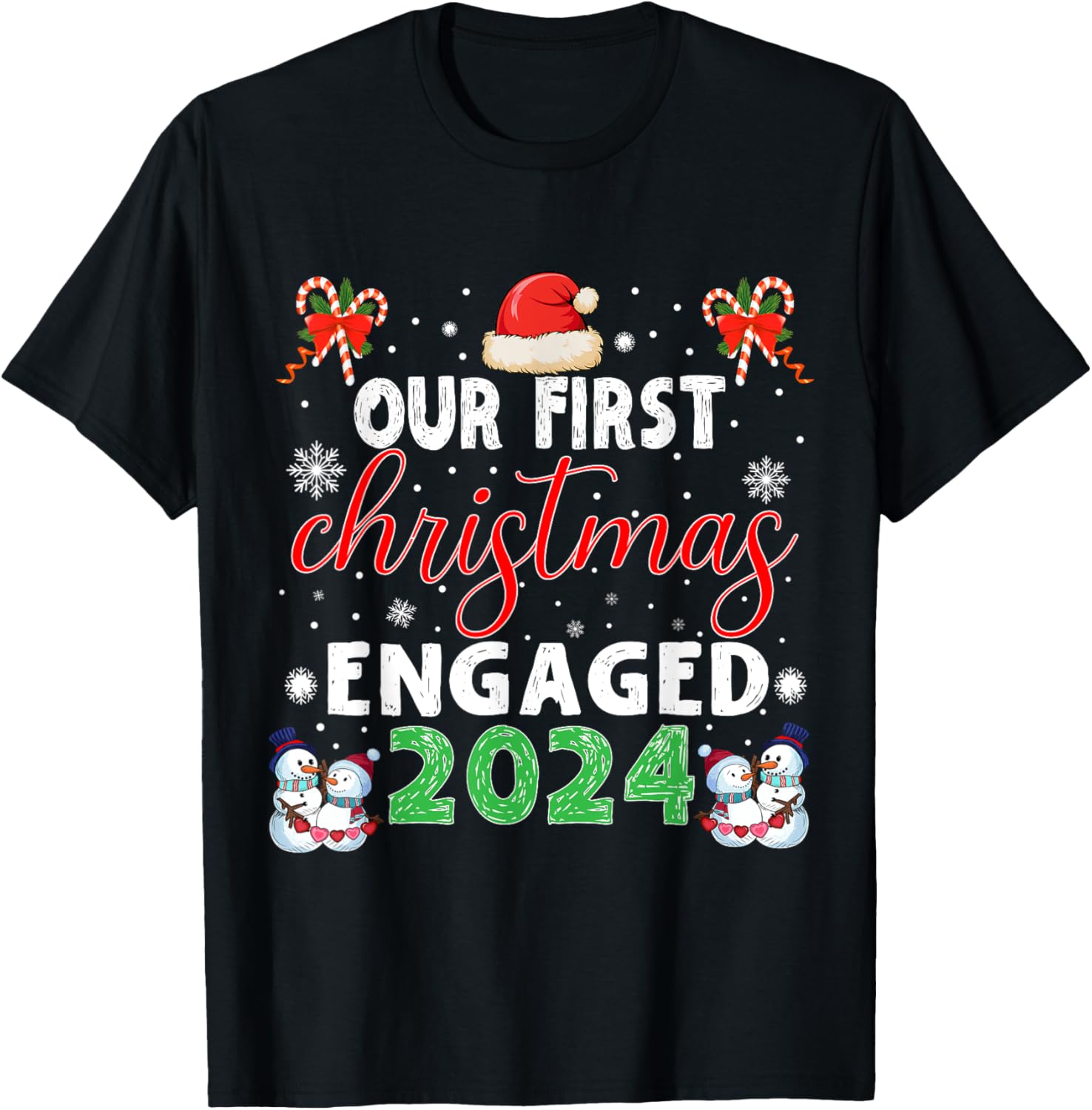 Christmas Couple tees Our First Christmas Engaged 2024 Funny Couple Xmas Pajamas