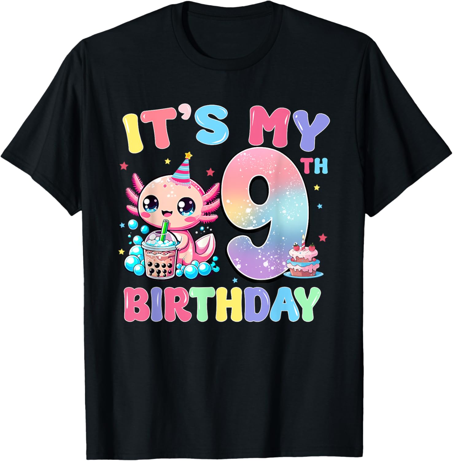 It's My 9th Birthday Axolotl Bubble Boba Tea Anime 9 Years