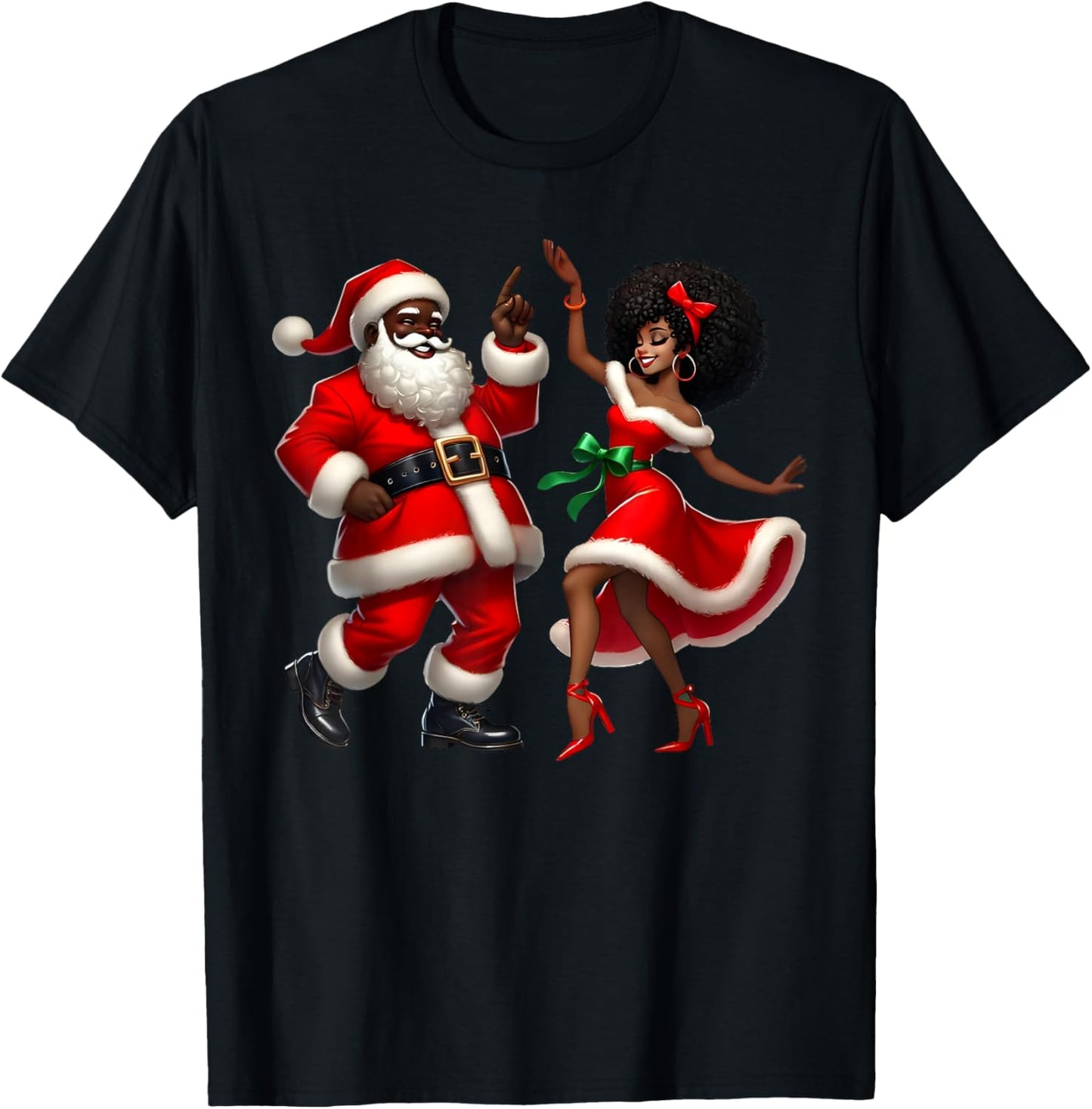 African Santa Mrs Claus Dancing African American Christmas T-Shirt