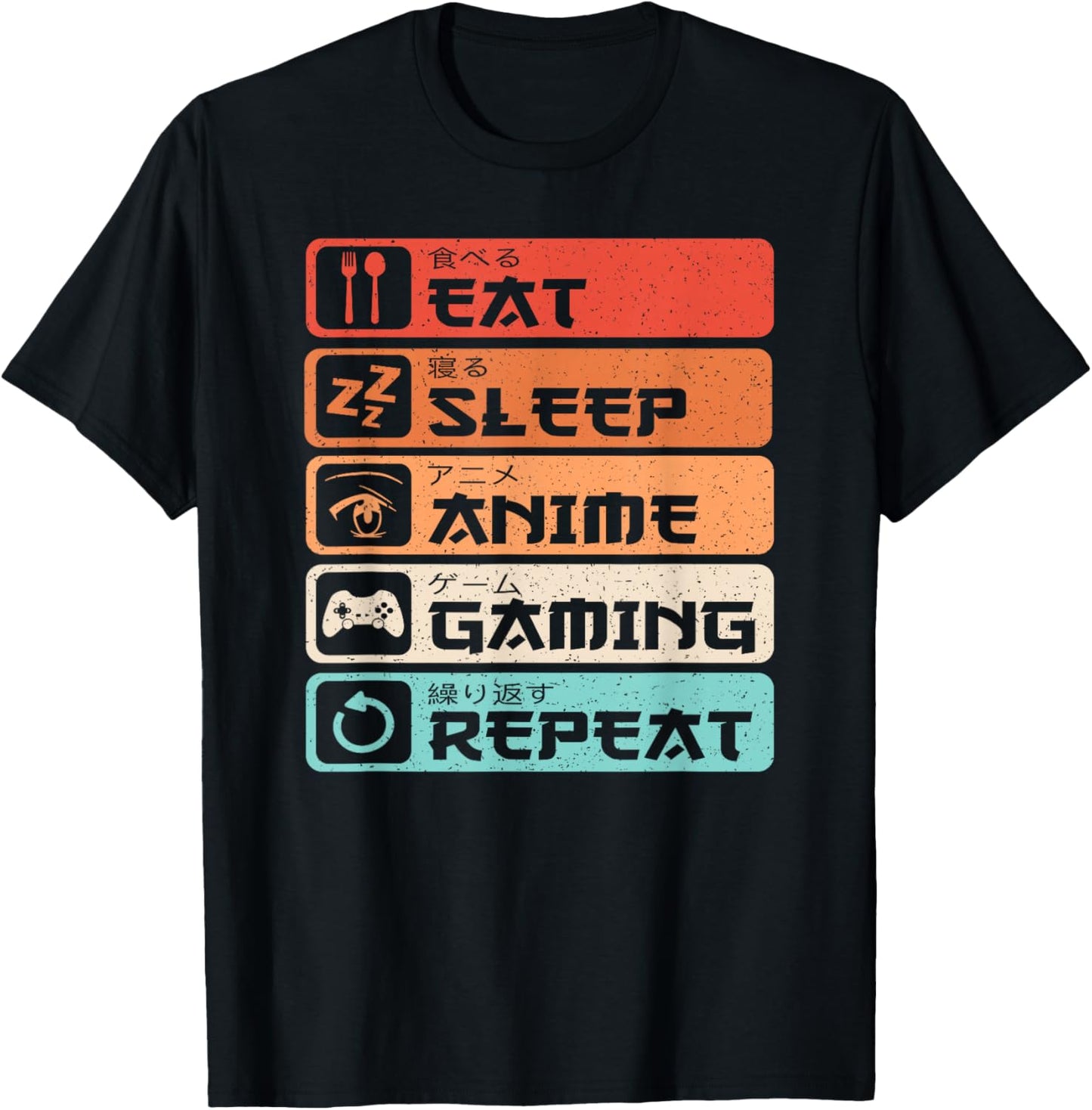 Eat Sleep Anime Gaming Repeat Otaku Manga Men Boys Retro