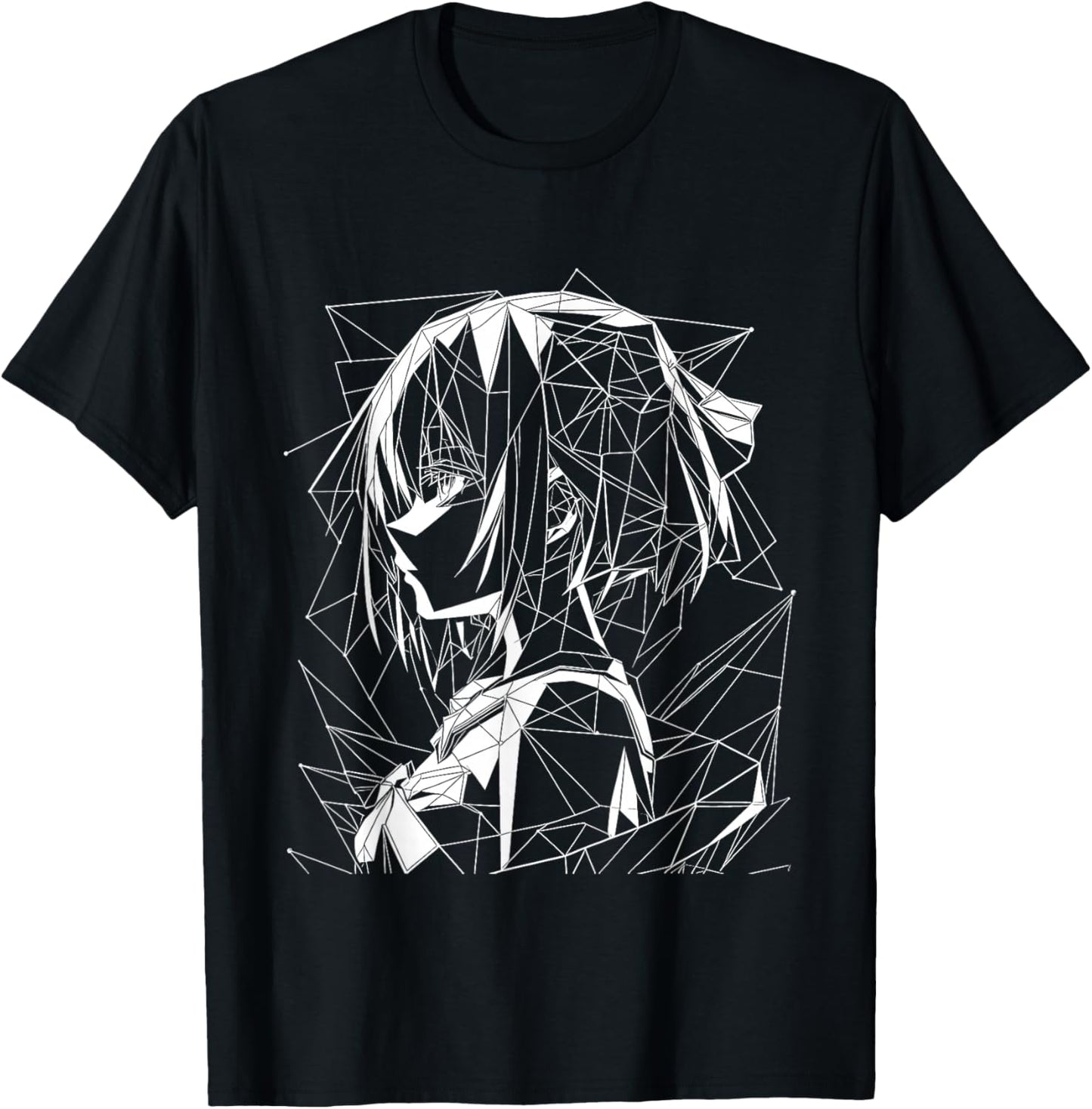 Anime Girl Geometrical Line Art Black and White Silhouette