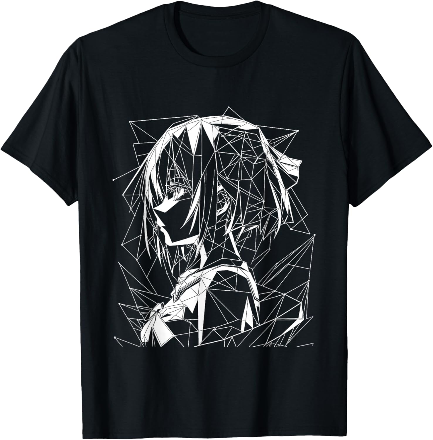 Anime Girl Geometrical Line Art Black and White Silhouette
