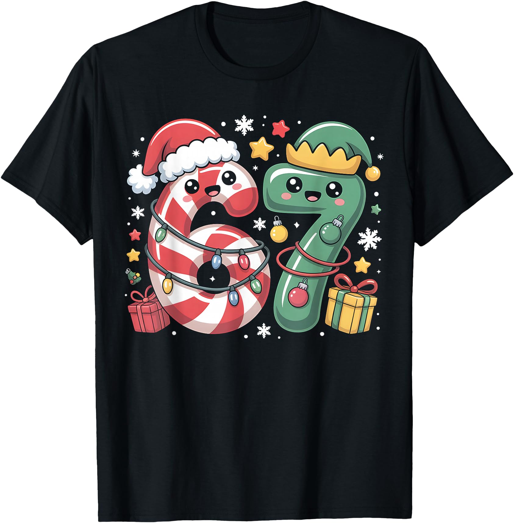 Six Seven Meme Cute Christmas Candy Cane Elf Funny 6 7 Xmas
