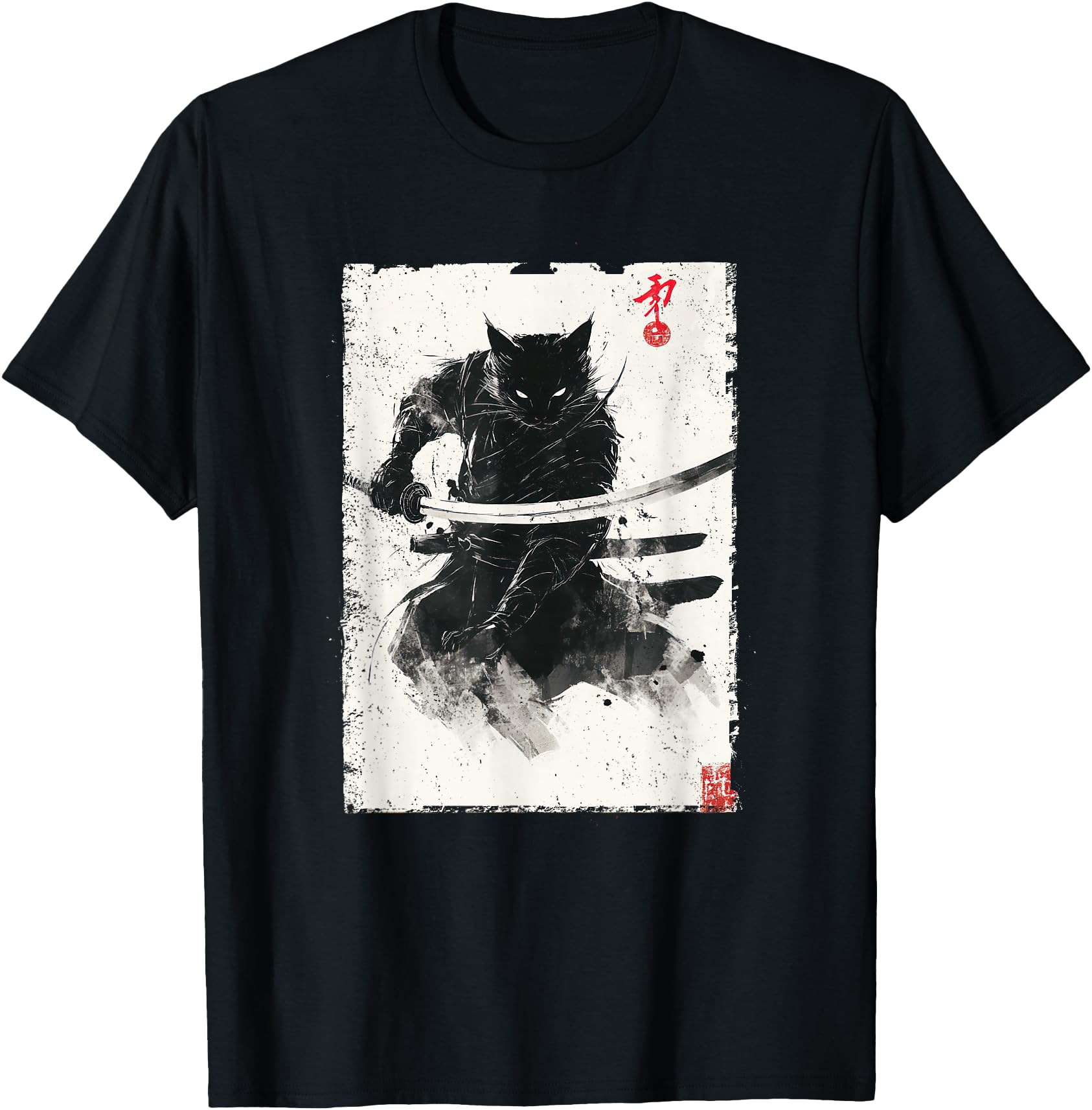 Vintage Samurai Cat Graphic Art Japanese Ukiyo-e