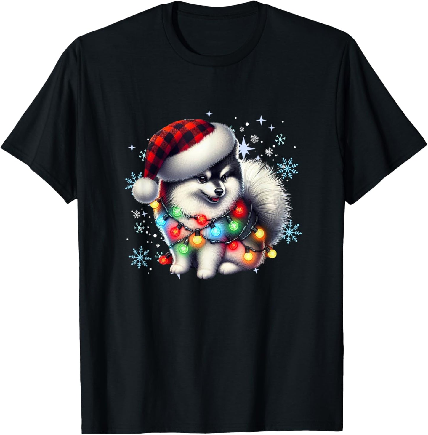 Pomsky Christmas Gifts for Pomsky Lovers Unisex-Adult Pomsky Christmas Xmas T-Shirt Black Cartoon Modern Classic Fit Short Sleeve T-Shirt Small