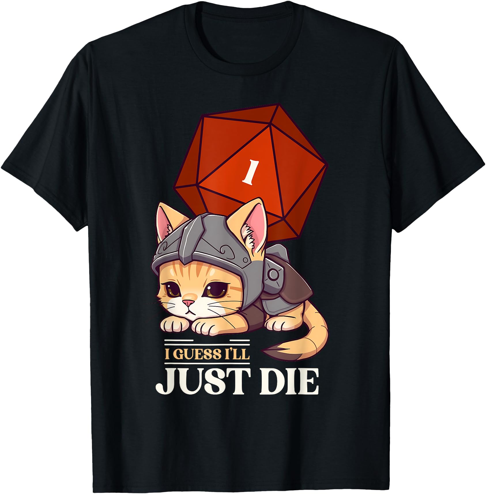 RPG Cat Guess I'll Die D20 Cat Fail Unisex-Adults T-Shirt Black Short Sleeve Gaming\/Geek Chic Fantasy RPG