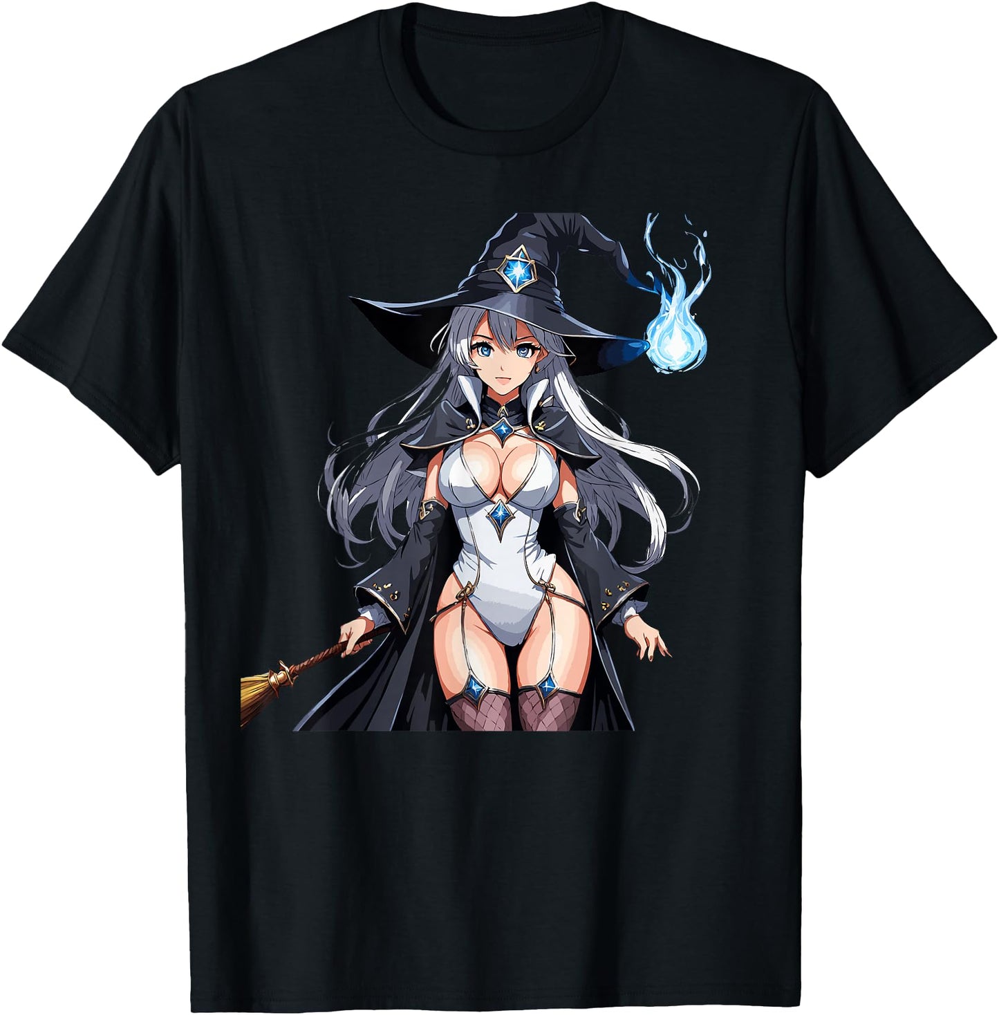 Sexy Waifu Wizard Anime Girl Japanese in Black and White Art
