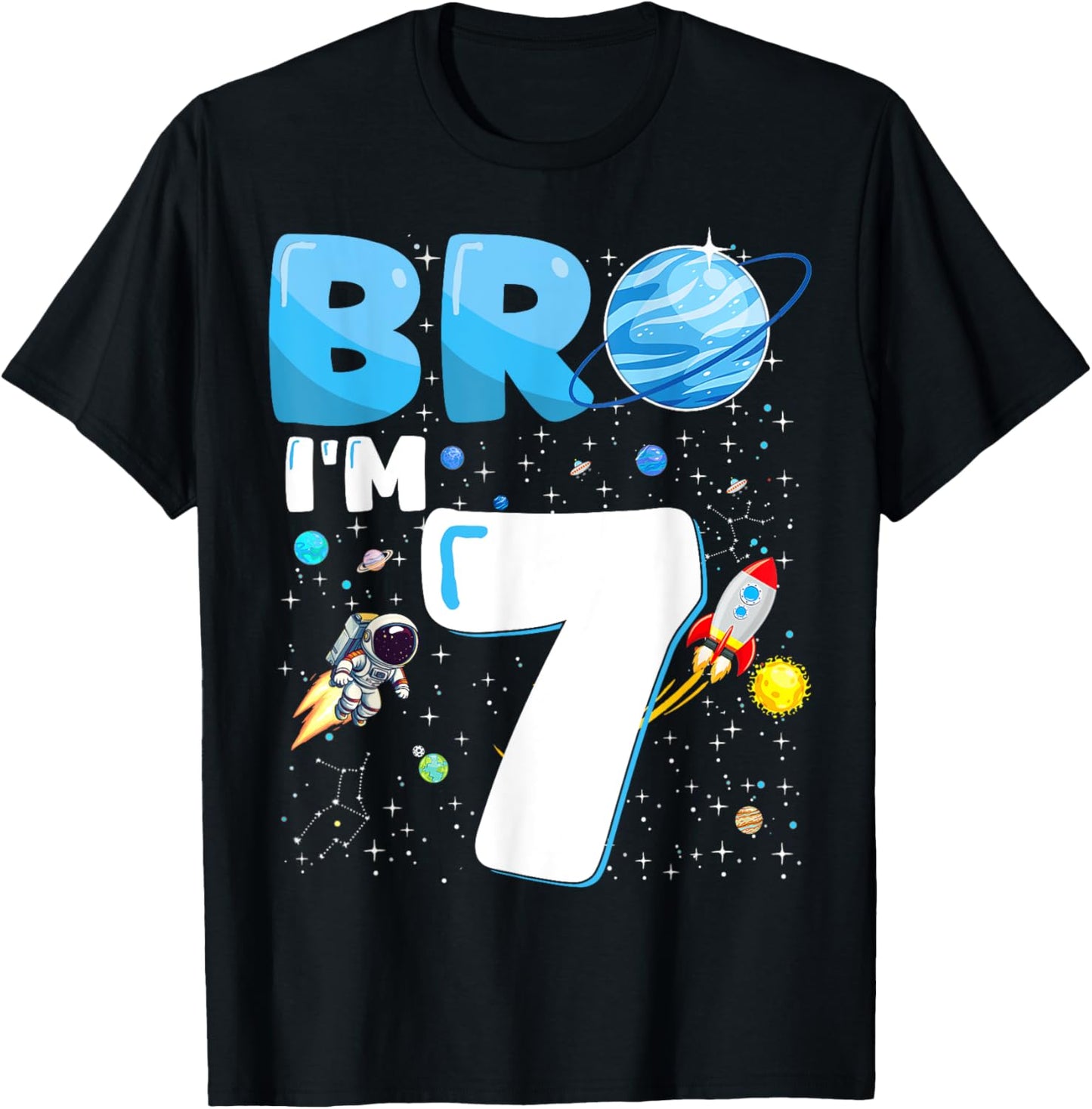7th Birthday Boy Space Planets Astronaut Bro I'm 7 Year Old