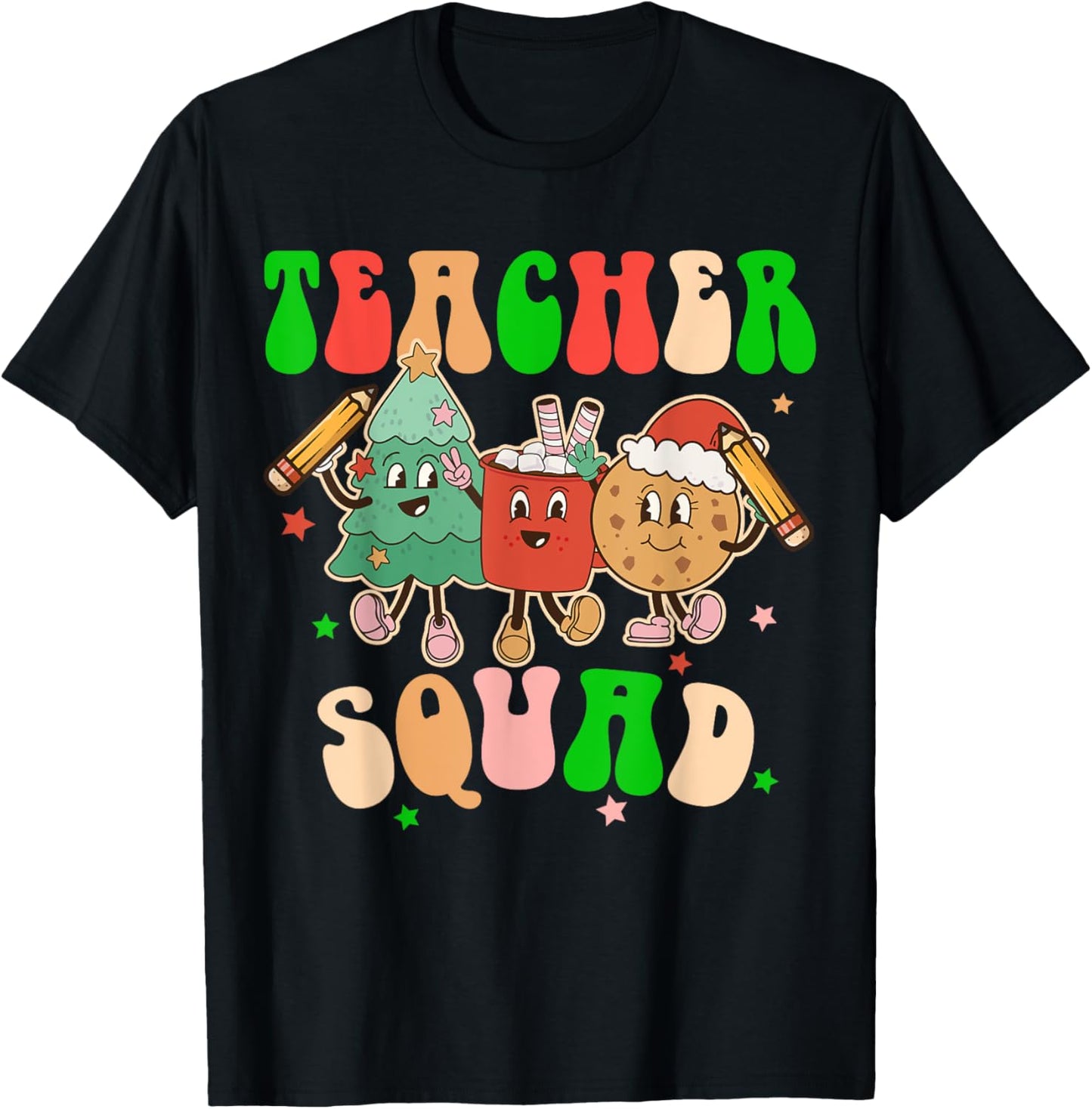Christmas Teacher Squad Retro Groovy Xmas Teacher Women