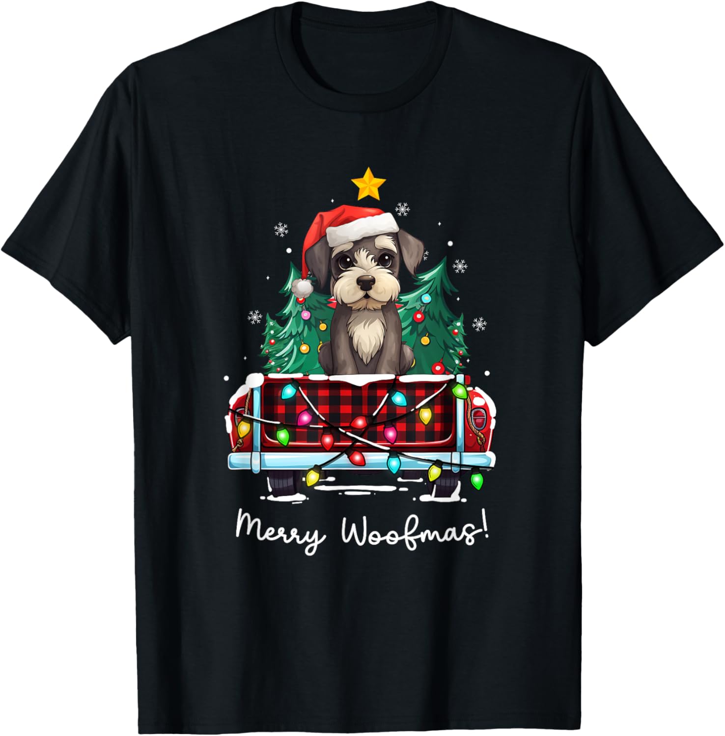 Miniature Schnauzer Christmas Dog Truck Plaid Funny Xmas T-Shirt for Men Women Kids