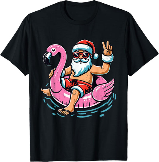 Christmas In July Shirt Boys Kids Santa Flamingo Summer Xmas T-Shirt